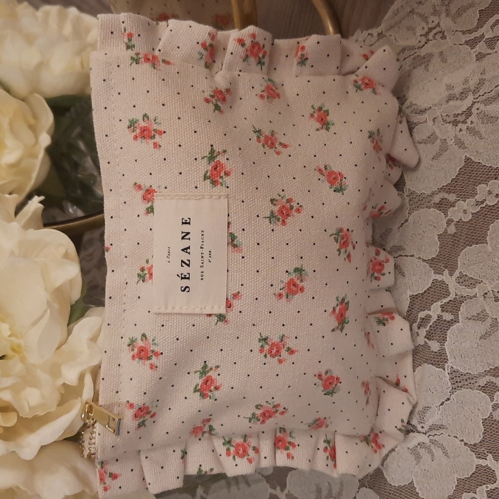 Sezane Floral Canvas Travel Pouch Bag